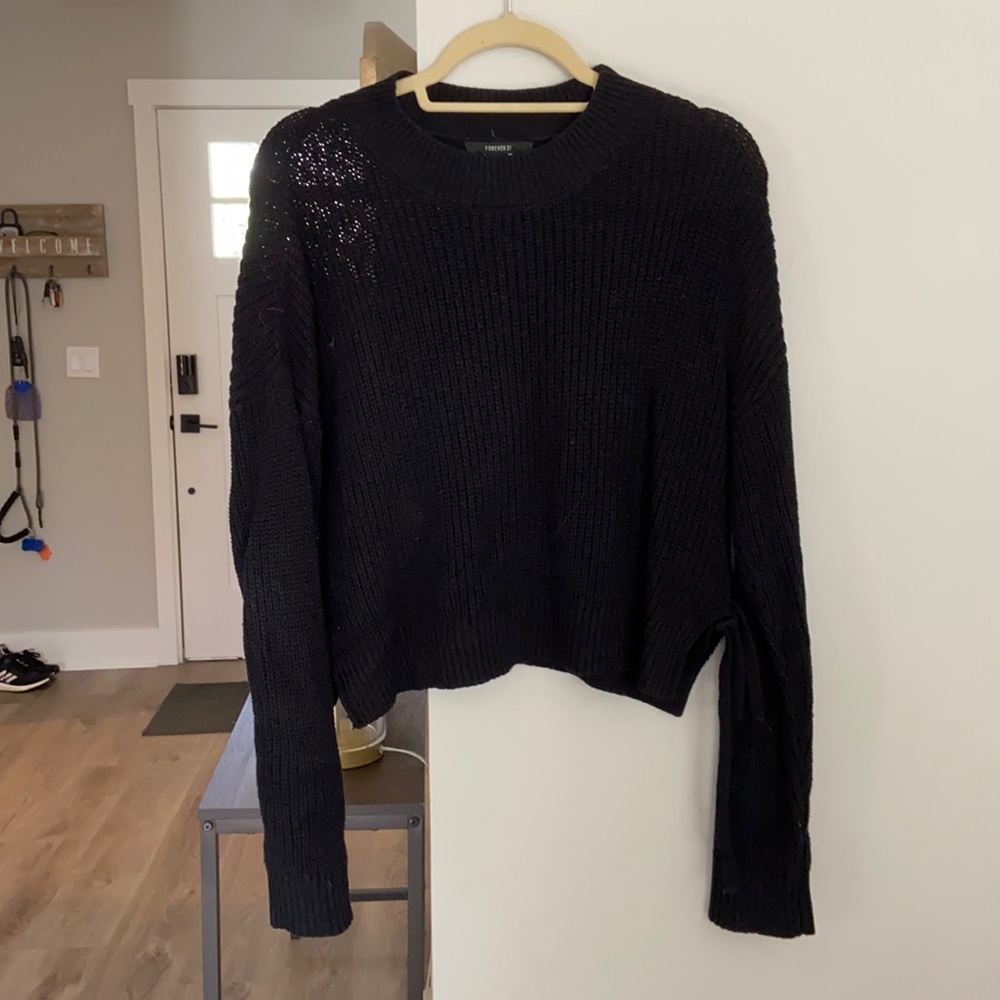 Black sweater with side tie detail
